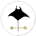 Badge: a black skate holds three arrows in its tail on a white background.