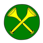 Badge: A green background with two crossed yellow straight medieval trumpets.