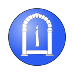 Badge: A blue background. A white arched doorway with a white candle in the middle.