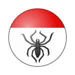 Badge: Top third of background is red, the rest is white. In the bottom is a black spider.